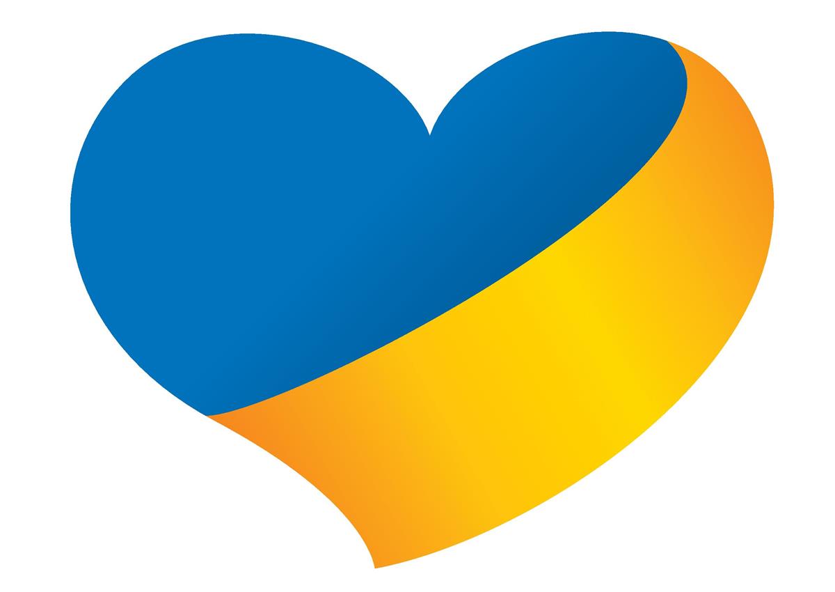 Et hjerte med ukrainske farger i gult og blått - Klikk for stort bilde
