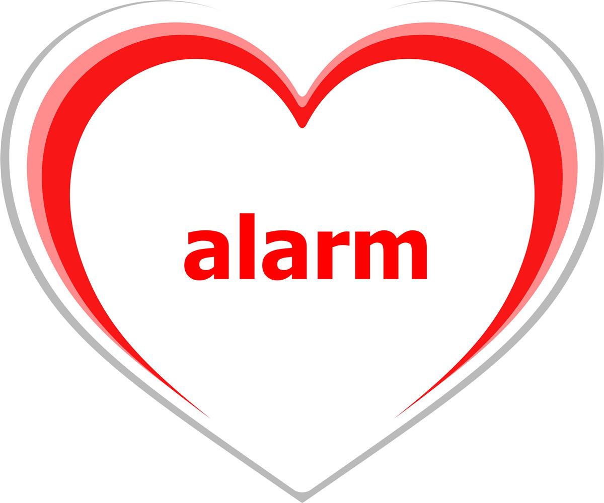 Et rødt hjerte med teksten Alarm inni - Klikk for stort bilde